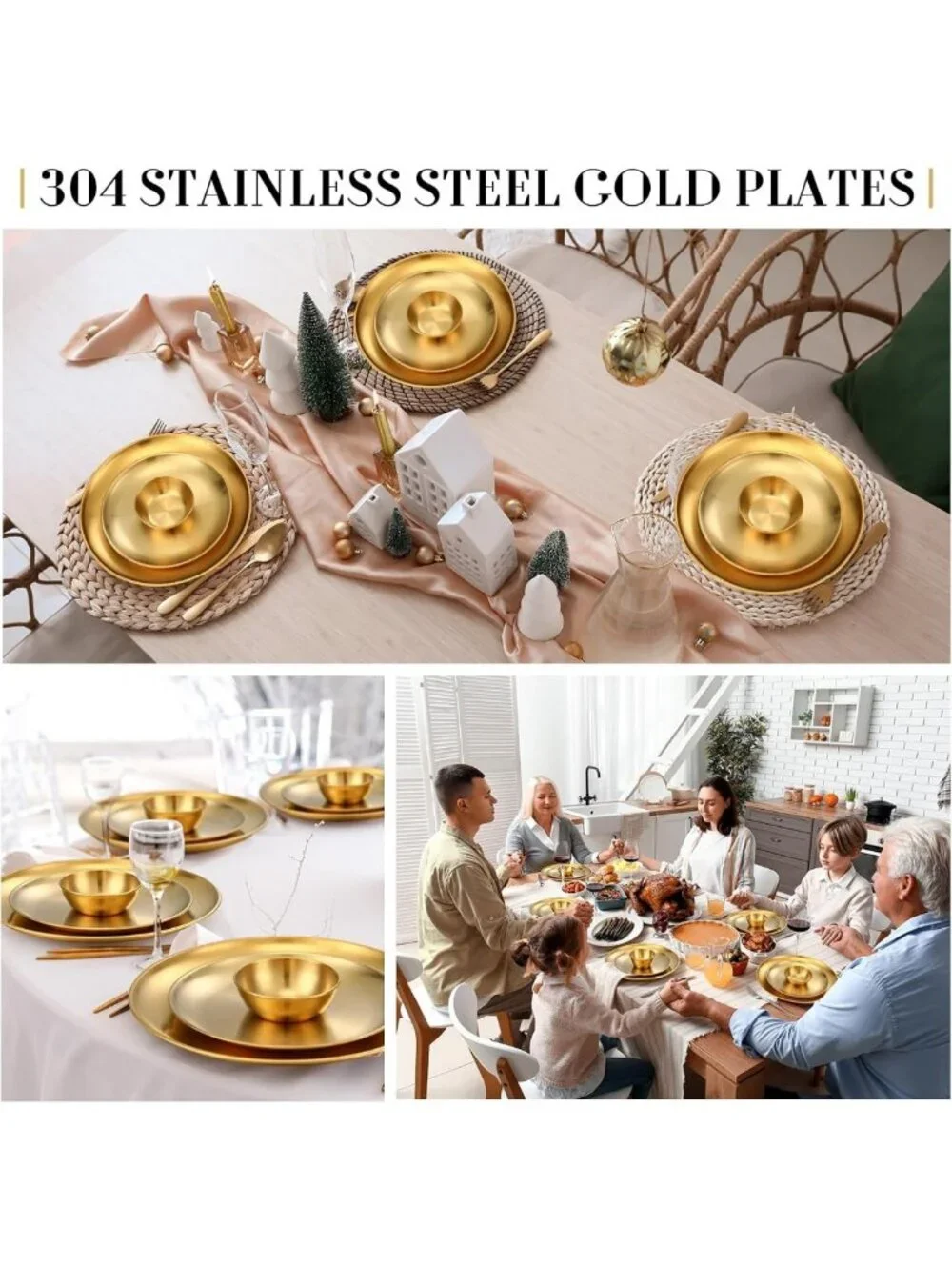 Elegant Gold Stainless Steel 18-Piece Dinnerware Set - Large Plates & Utensils